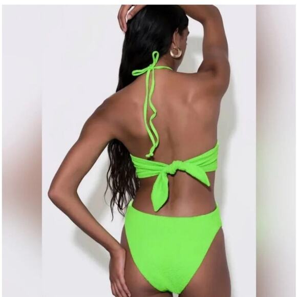 Mara Hoffman Blanca Lime Green One Piece Crinkle Swimsuit size XS - Picture 2 of 10